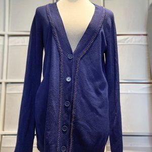 Buffalo Jeans Navy Button Up Cardigan with Gold Chain Detail